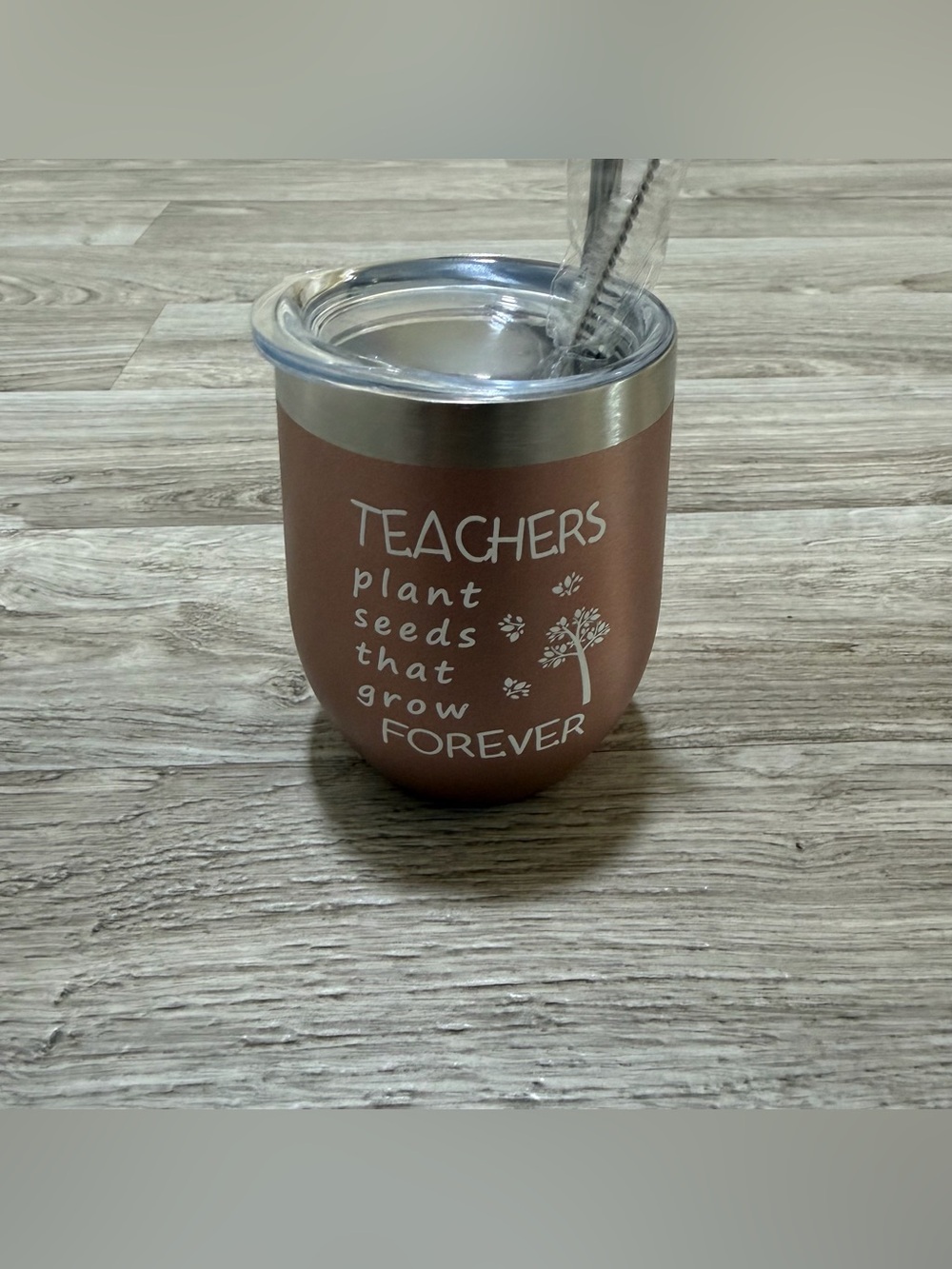 Insulated Stainless Steel Metallic Rose Gold Teachers Travel Tumbler - Picture 2 of 5